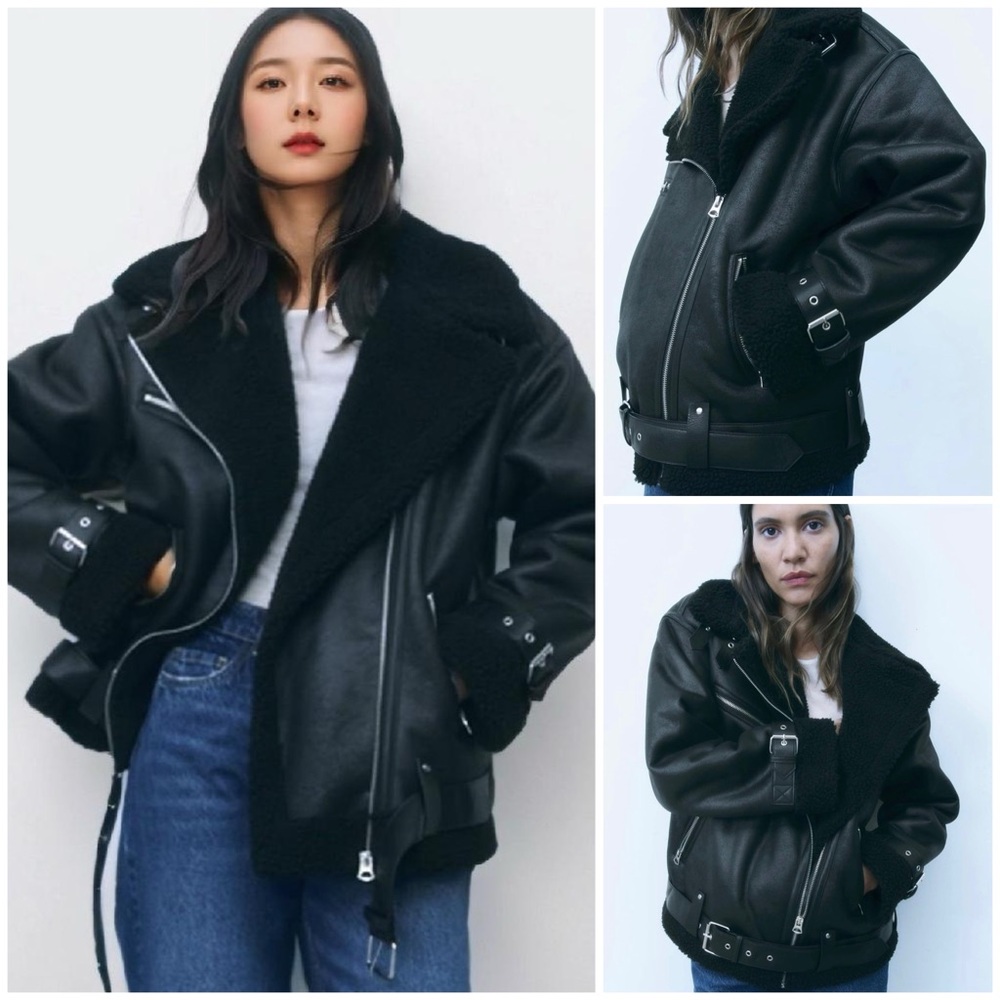 ZARA ~ Faux leather biker jacket with a double-faced design